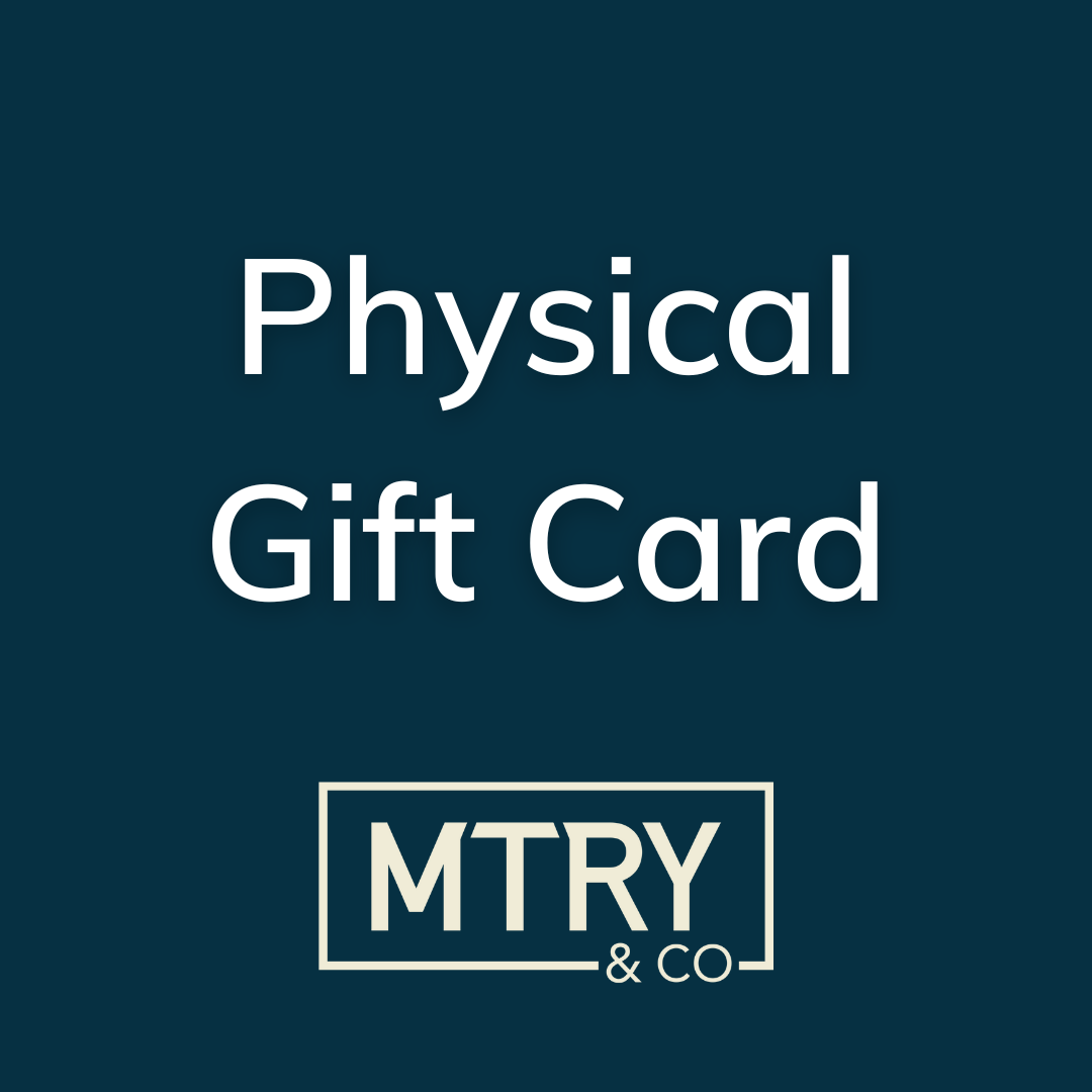Text 'Physical Gift Card' with MTRY & CO logo on a blue background