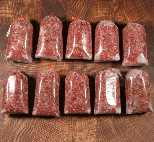 10 packs of ground American Wagyu beef from Verlinde Farms, included as part of the Small option of the American Wagyu Burger Box.