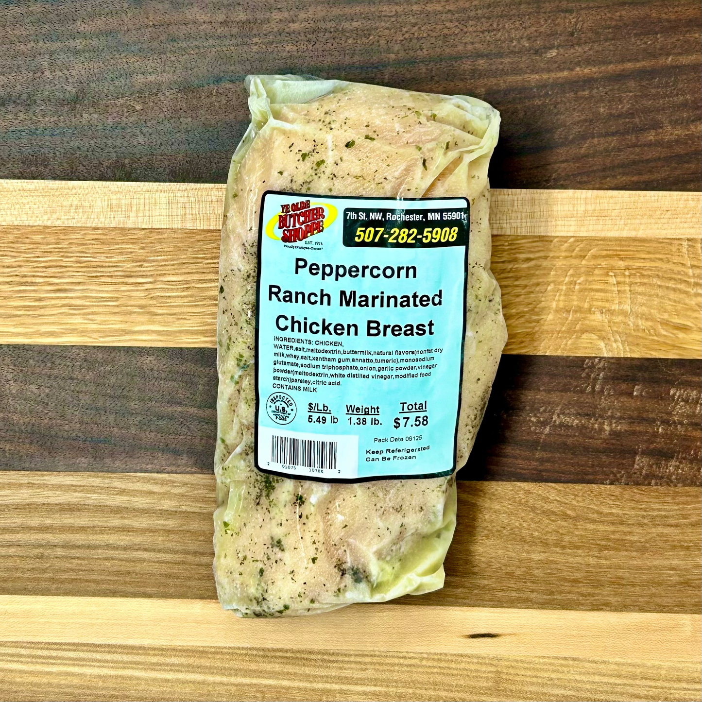 A pack of Peppercorn Ranch Marinated Chicken Breast from Ye Olde Butcher Shoppe