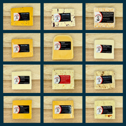 A compilation image showing each flavor of cheese from CannonBelles Cheese. 