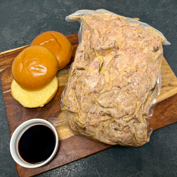 A pack of pre-cooked seasoned pulled pork from Dover Meats