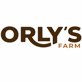 The logo for 'ORLY'S FARM' is displayed on a solid white background. The brand name 'ORLY'S' is written in a bold, dark brown sans-serif font, with a stylized lowercase 's' forming a smile-like curve.
