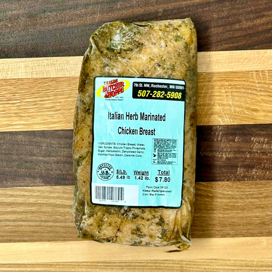 A pack of Italian Herb Marinated Chicken Breast from Ye Olde Butcher Shoppe