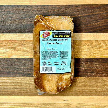 A pack of Sesame Ginger marinated chicken breast from Ye Olde Butcher Shoppe